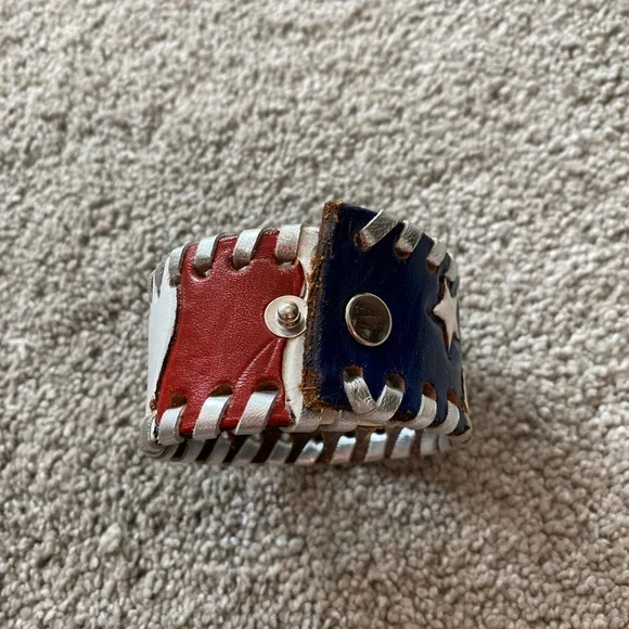 Leather Cuff Bracelet. American Flag. Custom made. - Picture 2 of 4